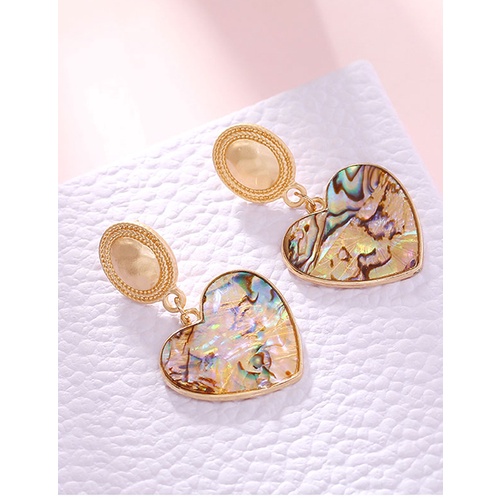 LRC Anting Tusuk Fashion Golden Shell Love Oval Alloy Stud Earrings A61242