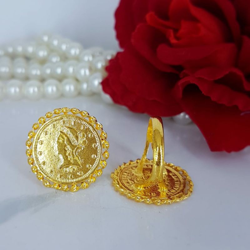 cincin koin bulat replika emas 24K persis seperti emas london