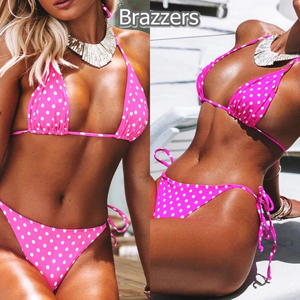 Bra Swimsuit Set Bikini Pantai Tali Leher Segitiga Tanpa Kawat Celana Dalam Cd Segiempat Segi Empat 