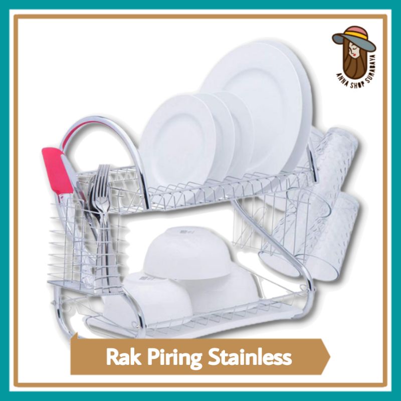 Rak Piring Stainless 2 Susun | Rak Peralatan Dapur 2 Tingkat