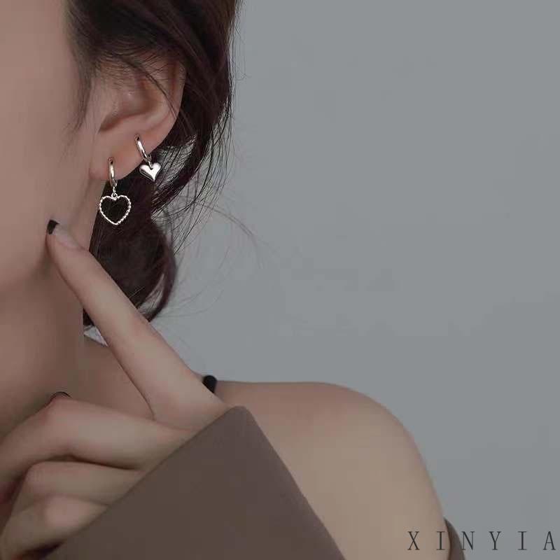 【COD】S925 Gaya Korea Untuk Wanita Fashion dan Anting Cinta Sederhana Anting -anting yang berbentuk jantung asimetris