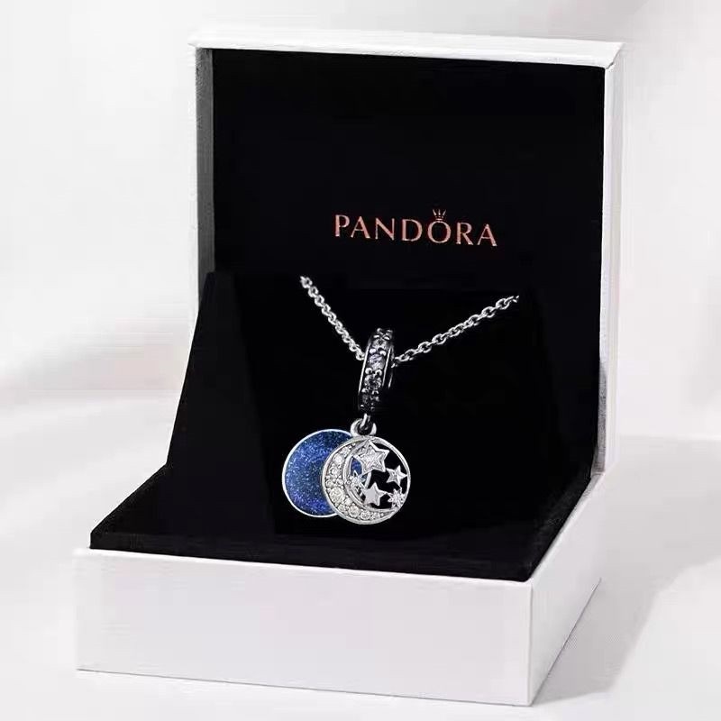 Pandora Kalung 925 Silver Cubic Zirconia Dengan Liontin Bulan Bintang Untuk Wanita