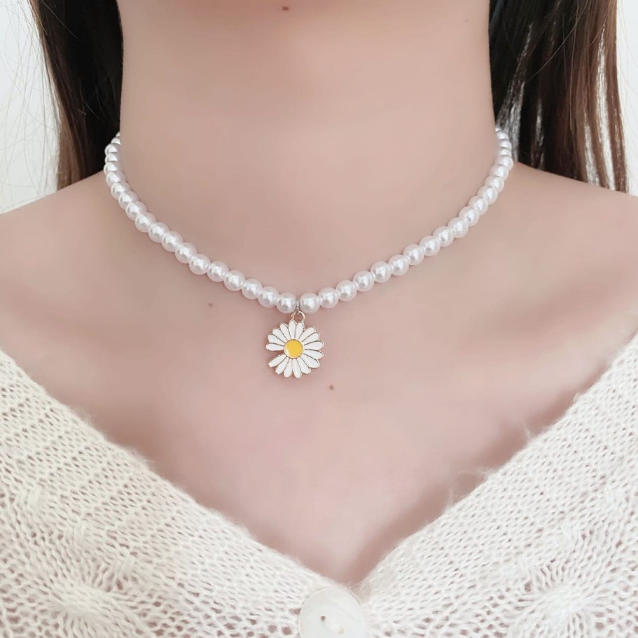 ✿AYN✿ Versi Korea Bunga Putih Daisy FA110 Pearl Kalung Choker Krisan Klavikula Rantai Perhiasan