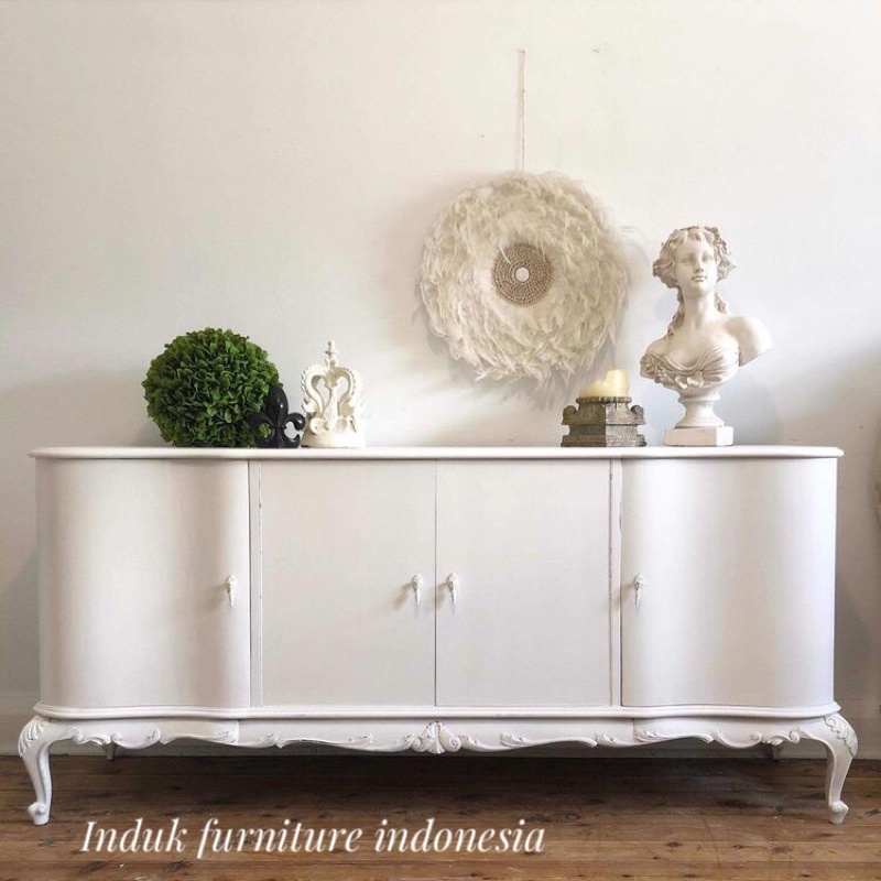 BUFET PAJANG 4 PINTU ITALYAN DUCO PUTIH. BUFET PAJANGAN TERBARU
