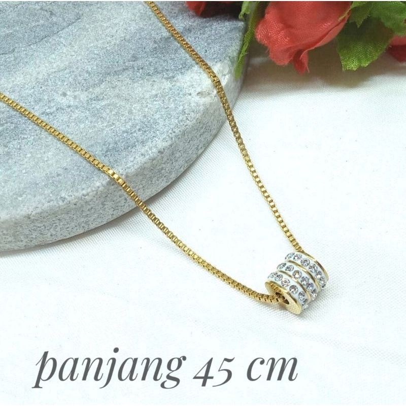 kalung wanita Titanium permata panjang 45 cm Anti karat