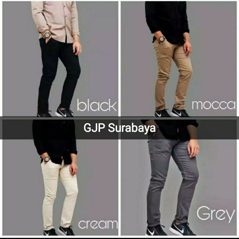 celana kerja kantor hitam pria chinos slimfit bahan melar size 27 - 38