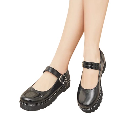 SEPATU WANITA SEKOLAH REMAJA/DEWASA STLYE KOREAN '' XIO BLACK GLOSY'' DM 09