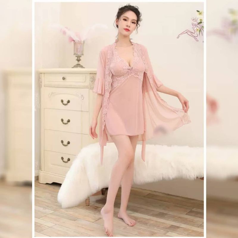 DeSecrettz MADELINE Baju Tidur Wanita Dewasa Sexy Model Kimono Set Includes Lingerie Sexy &amp; G String