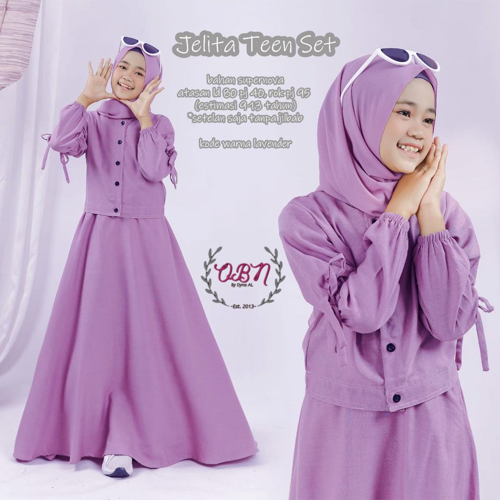 Jelita set stelan setelan baju pakaian atasan kemeja bawahan rok syari fashion polos panjang ld 80 a
