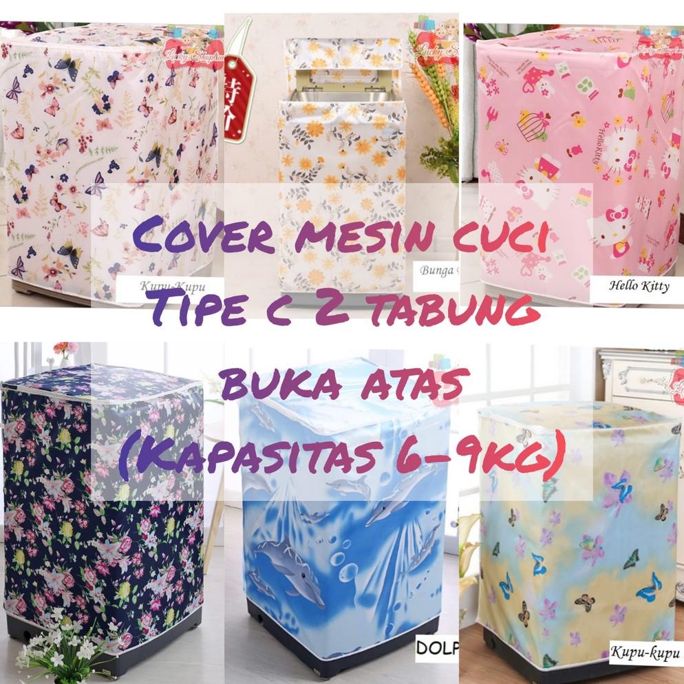 [Big Sale] [Tipe C 2 Tabung] Cover Mesin Cuci Bahan Satin ., ,.