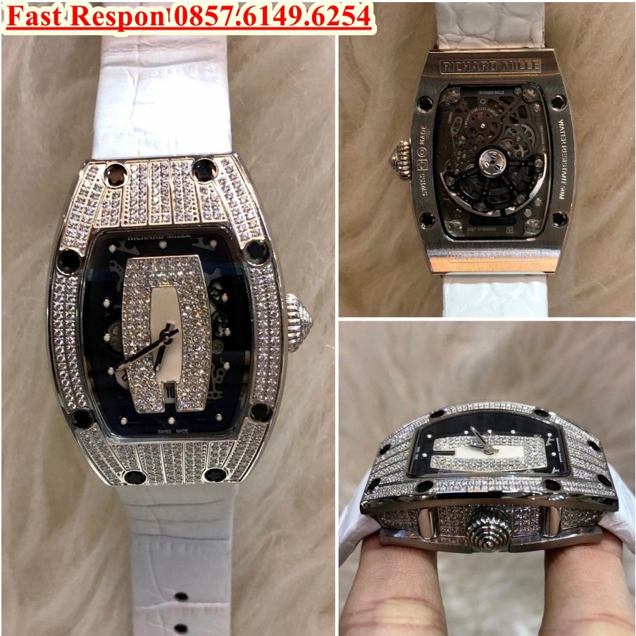 Big Sale Jam Tangan Wanita RM 007 Diamond White Leather Garansi 1th