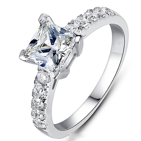 Hu Hu Hu Hu Hu Alat Bantu Pasang Kacamata♡ Cincin Wanita Warna Silver Aksen Berlian Imitasi Bentuk Kotak Untuk Pesta Pernikahan