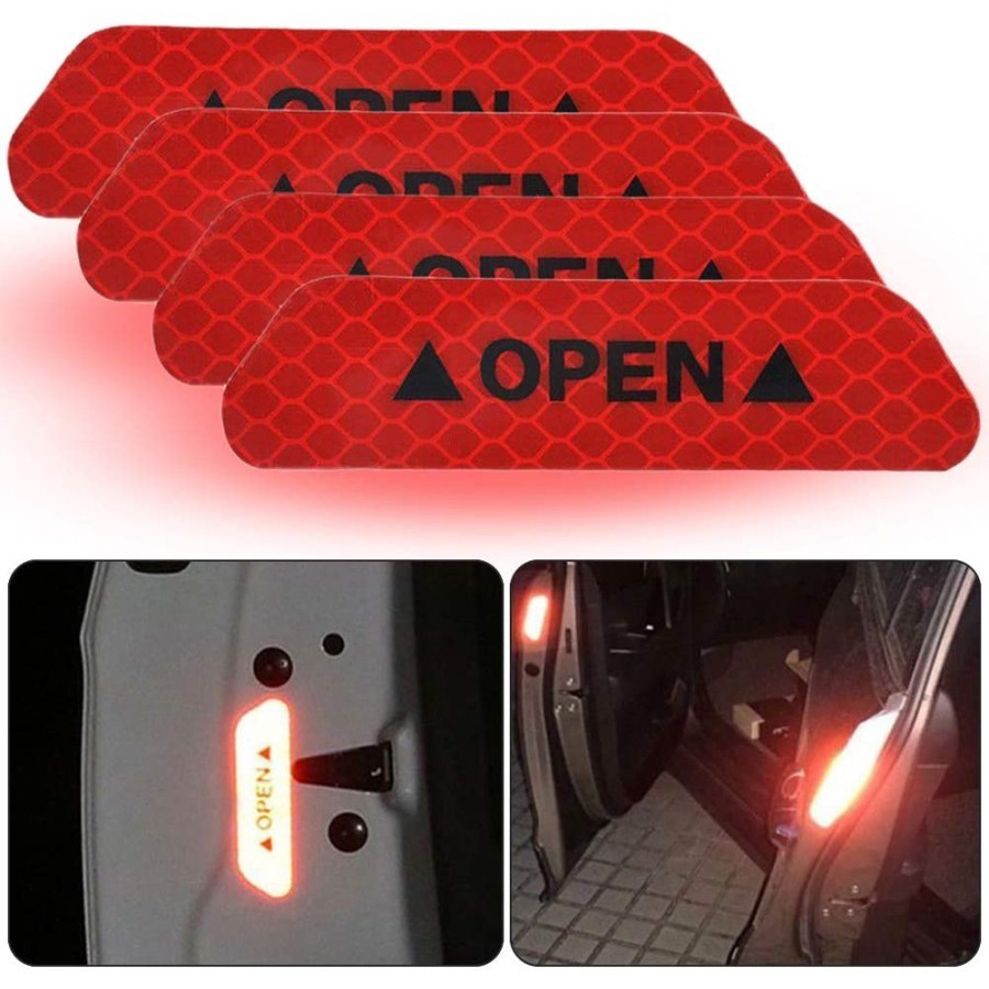 4 Pcs Sticker Reflector Carbon Open Pintu Mobil Stiker Reflektor Pengaman Pintu Mobil