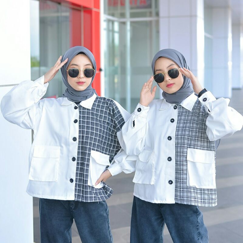 Beli 2 Gratis 1 Mona Oversized Shirt Jacket Two Tone