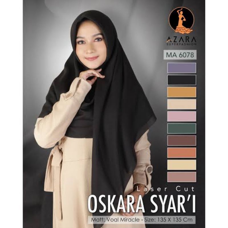 segi empat oskara syar'i laser cut, segi empat jumbo, hijab syar'i ori azara , azara hijab hitam