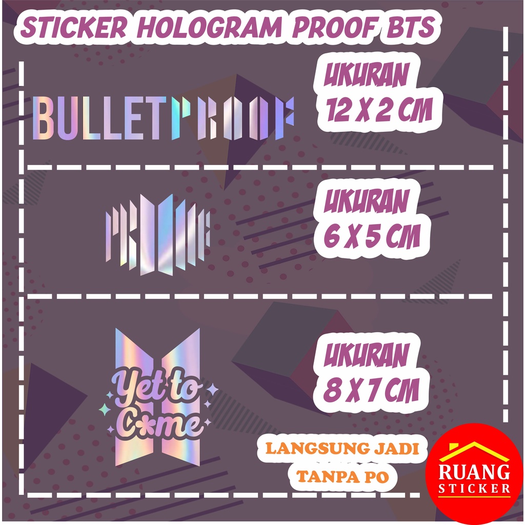 STIKER HOLOGRAM PELANGI BTS PROOF YET TO COME BULLETPROOF SEHARI JADI CUSTOM STICKER