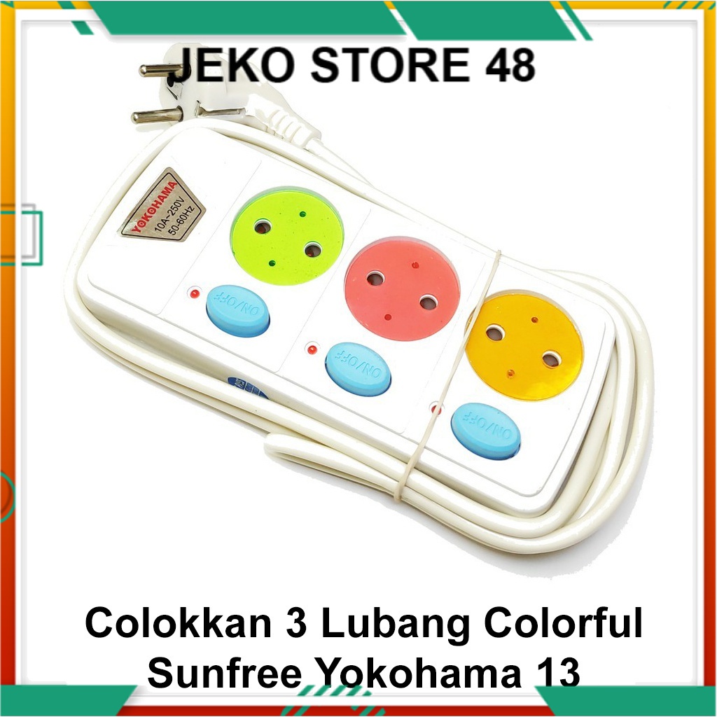Sunfree Yokohama 13 StopKontak Listrik 3 Lubang Kabel 1.8m Colokan Saklar Switch Lampu Indikator JK 