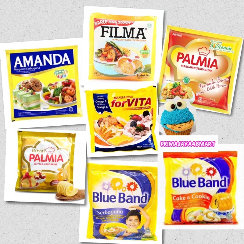 

MARGARINE SACHET 200G ( BLUEBAND SERBAGUNA/ CAKE and COOKIE/ AMANDA/ FILMA/ ROYAL PALMIA/ FORVITA )