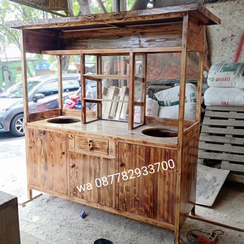 grobak bakso / grobak mie ayam / grobak 2 lubang jati Belanda mutif Bakar