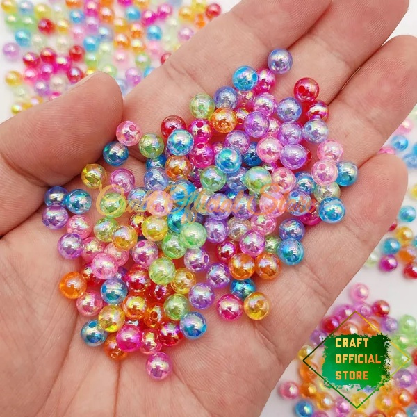 60 pcs Manik Manik Mote Bulat Pelangi Glitter Bahan Craft &amp; DIY