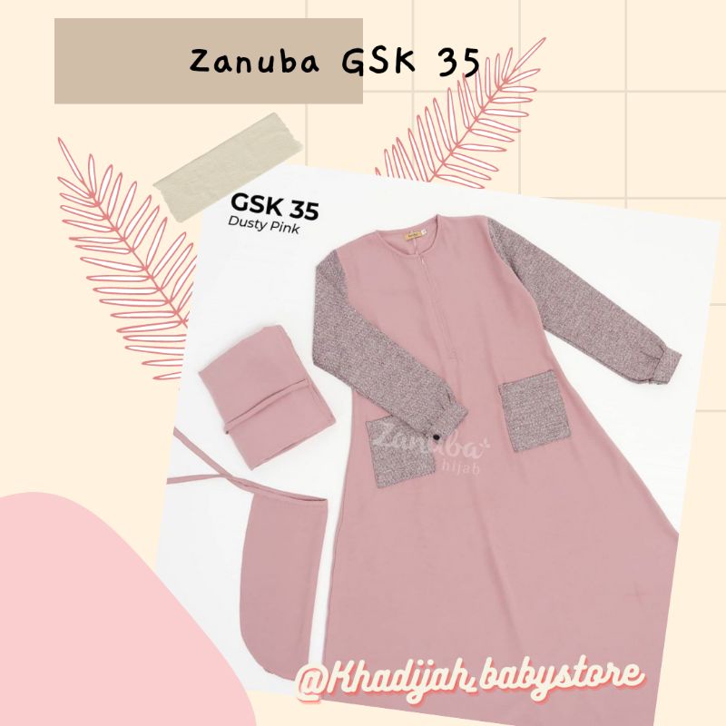 zanuba gamis set kombinasi gsk 35 dusty pink s,l,xl