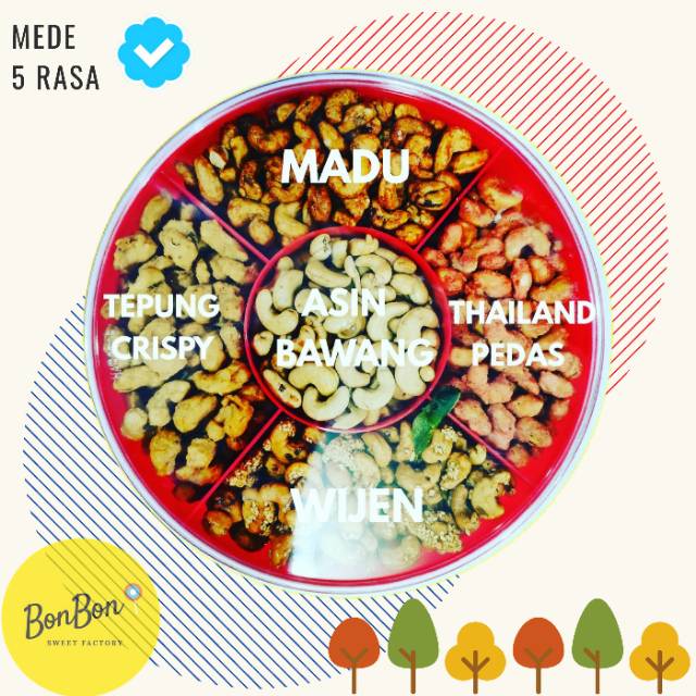 

Kacang Mede Sekat 5 Mix Varian Rasa / Kacang Mete Toples Lima Rasa / Parcel Lebaran