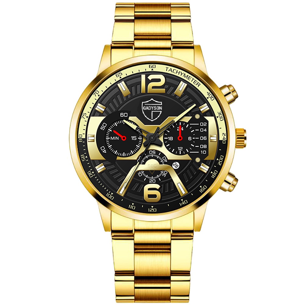 JAM TANGAN STAINLESS RIA  BRANDED IMPORT RANTAI GOLD JIANGSU JAM115G1 QUARTZ ANTI AIR ANALOG COWOK KEREN SIMPLE MURAH PREMIUM LAKI REMAJA KEKINIAN