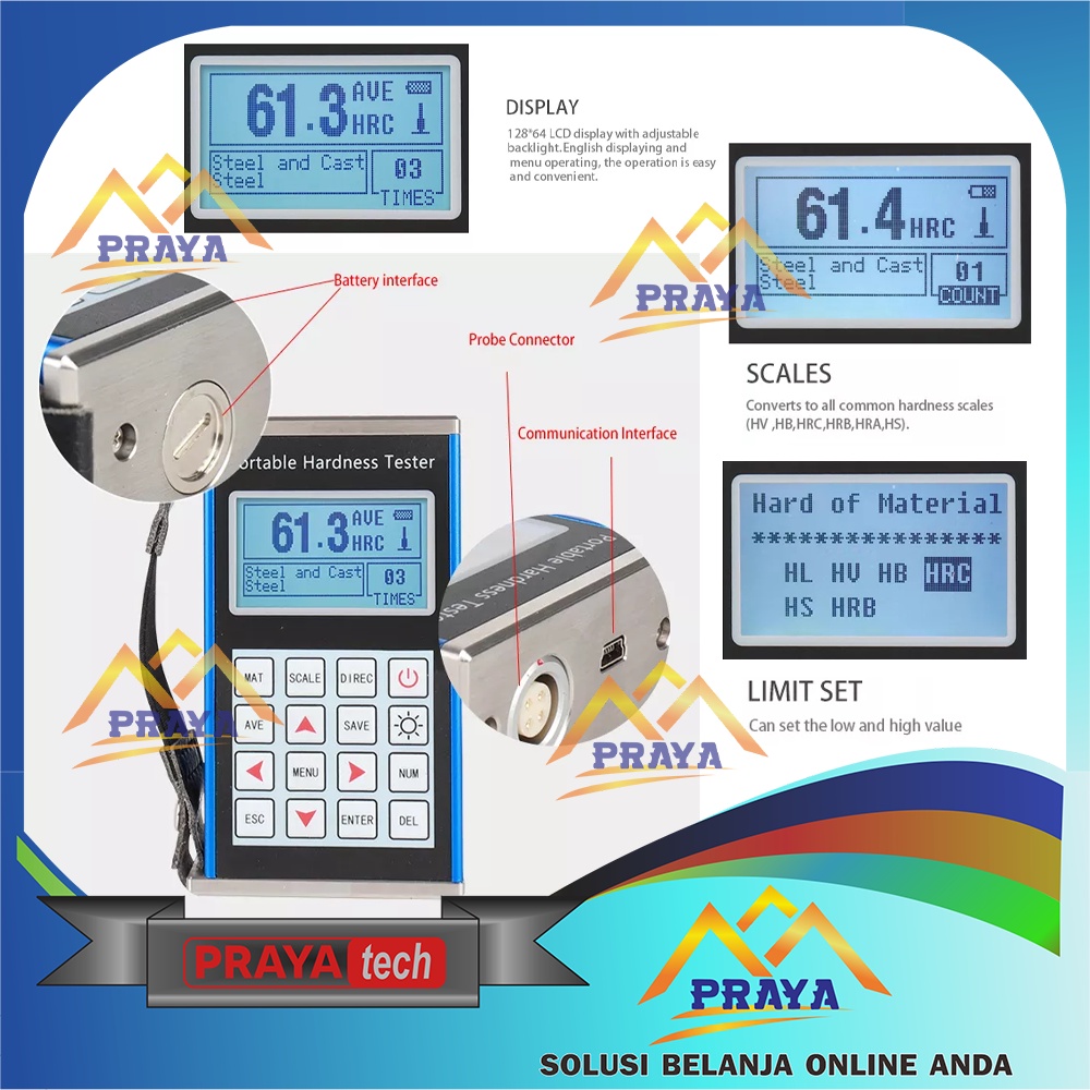 LEEB HARDNESS TESTER TES KEKERASAN BESI BAJA LOGAM PRINTER PORTABLE ALAT UJI CEK
