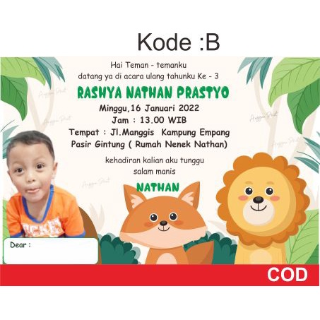 Jual Undangan Ultah Ulang Tahun Tema animal -zoo