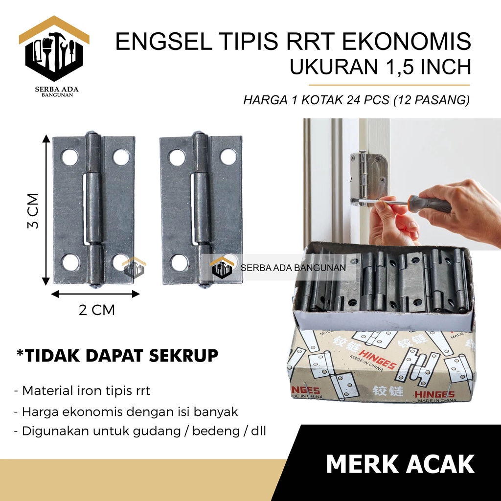 (HARGA PER BOX) ENGSEL TIPIS RRT 1&quot; 1/2&quot; 2&quot; 21/2&quot; 3&quot; 4&quot; ENGSEL KECIL LEMARI KOTAK BOX KANDANG