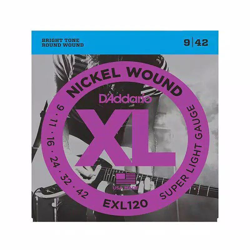 1 SET SENAR GITAR ELEKTRIK MERK D ADDARIO EXL 120 UKURAN 0.09 GRATIS PICK GITAR