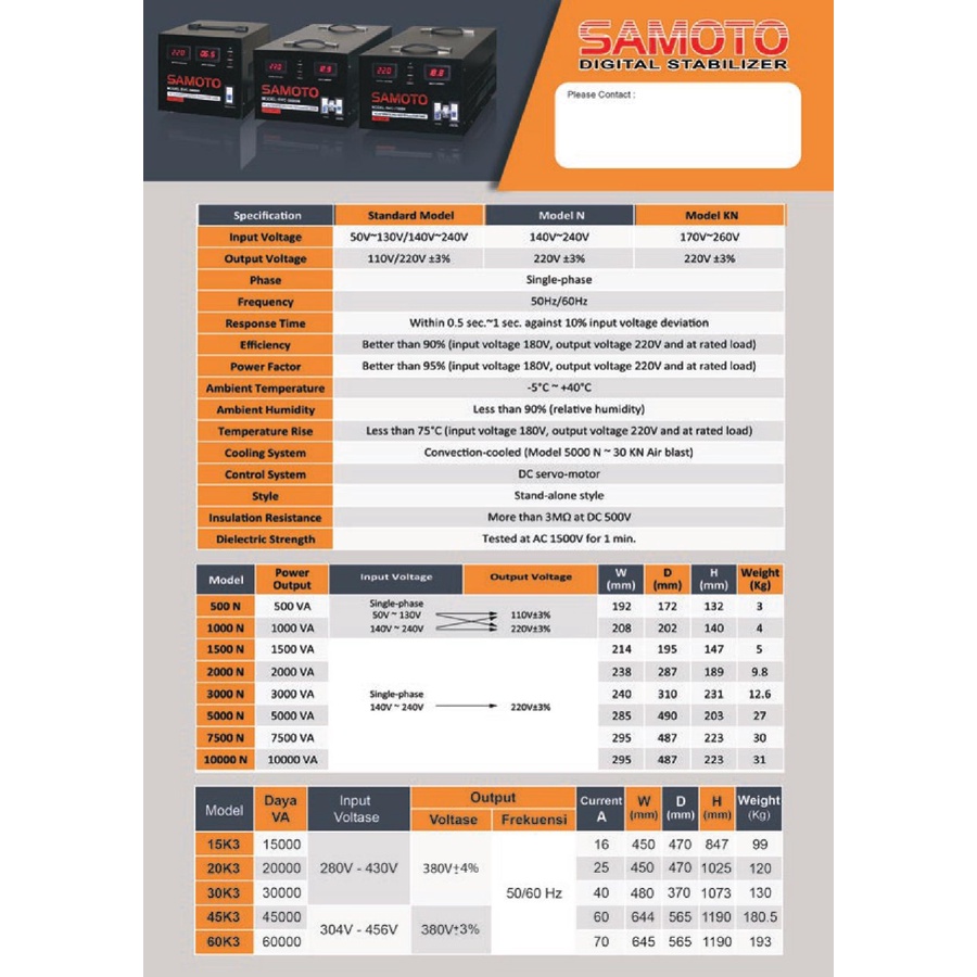 Stabilizer SAMOTO 7500N / 7500 VA Stavol Listrik Servo Motor AVR SVC GARANSI 1 TAHUN