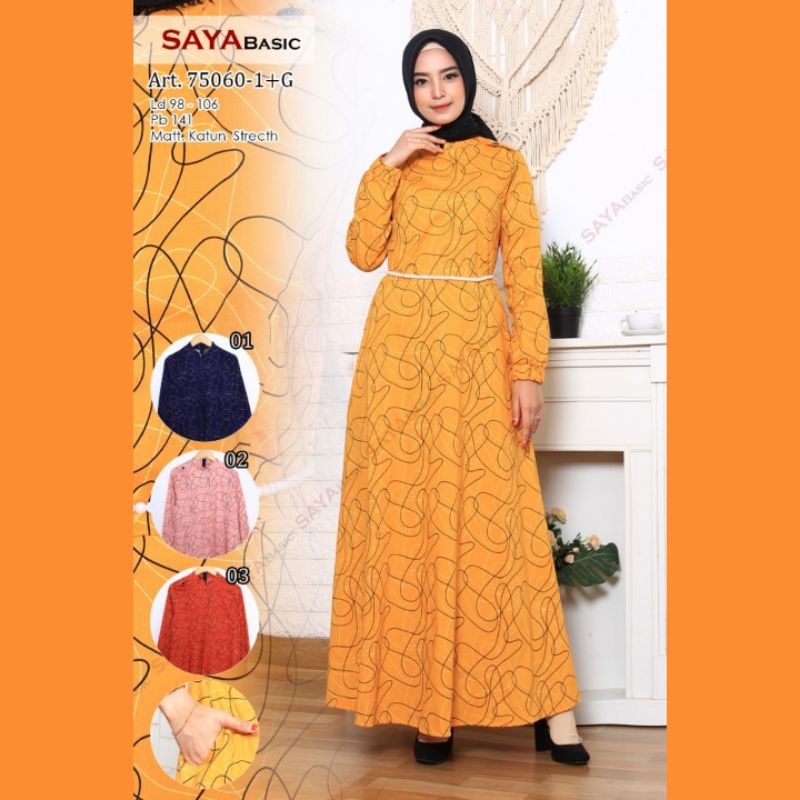 GAMIS MOTIF CRINGKLE ORI SAYA BASIC FREE BELT MUTIARA.MAXI DRESS SYARI