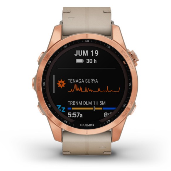 Garmin Fenix 7S Sapphire Solar Rose Gold Titanium with Limestone Leather Band - Original Garansi TAM 2 Tahun