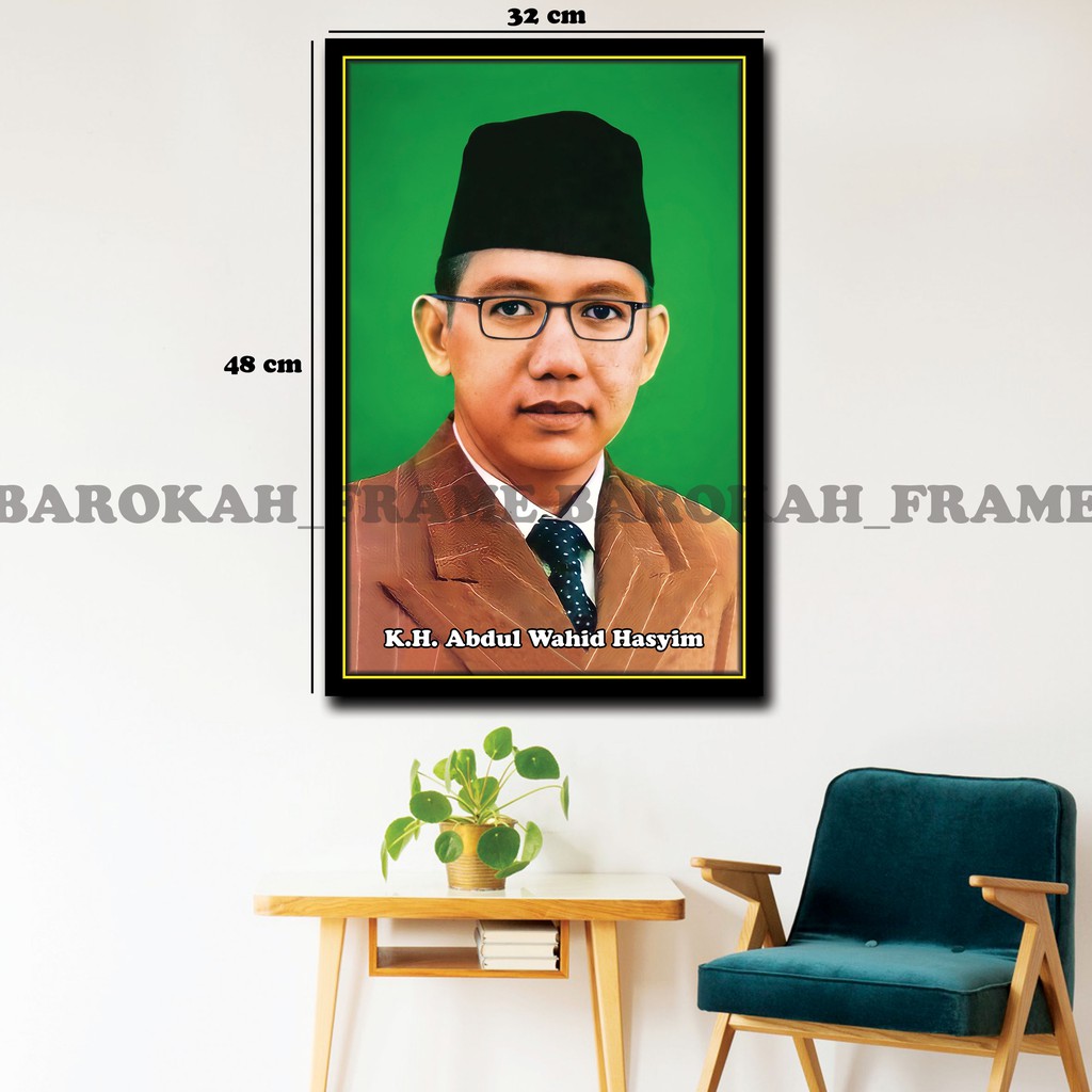 Foto Mbah Hasyim Asyari Gus Dur KH Wahid Hasyim NU Bingkai Poster 32x48cm