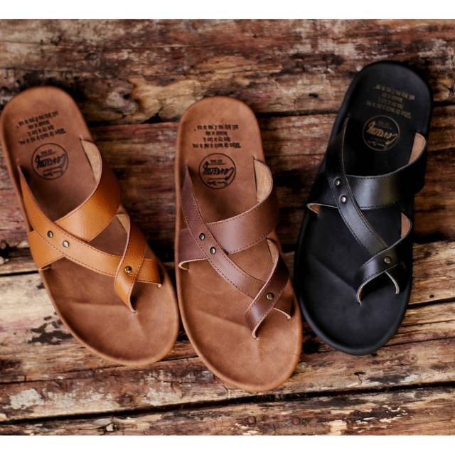 SANDAL KULIT PRIA CEVANY WIROS BLACK BROWN TAN KULIT SAPI ASLI ORIGINAL HANDMADE