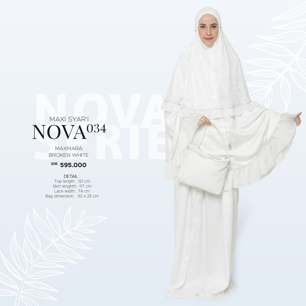 Mukena Tatuis Nova 034 Maxmara Polos Renda Mewah Putih Tulang Broken White Travel Eksklusif Cantik