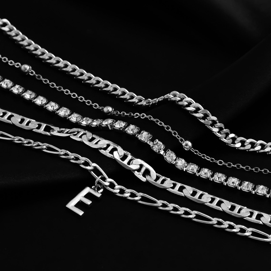 Hu Hu Hu Hu Hu Alat Bantu Pasang Kacamata♡ 5pcs / Set Gelang Rantai Multilayer Adjustable Dengan Liontin Huruf Aksen Berlian Imitasi Untuk Wanita