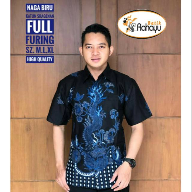 katun sragenan naga biru batik pria full furing