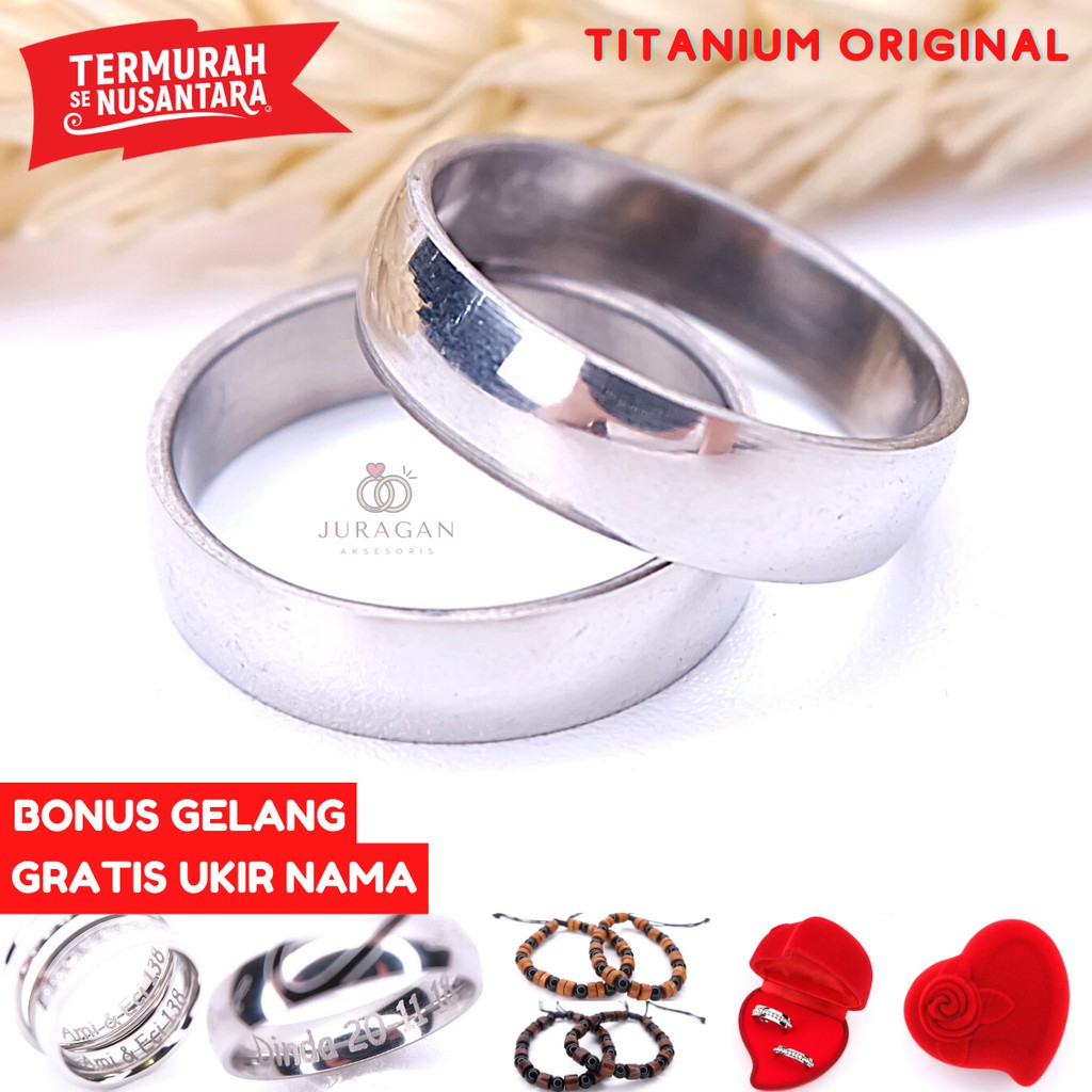 [UKIR NAMA + BOX HATI] Cincin Couple BUCIN Titanium M20 BONUS Gelang Couple