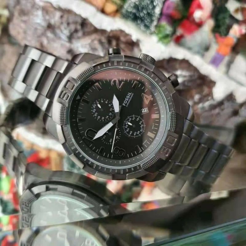 Jam Tangan Pria Fossil FS5712 Bronson Chronograph Black Stainless Steel Original rantai hitam keren