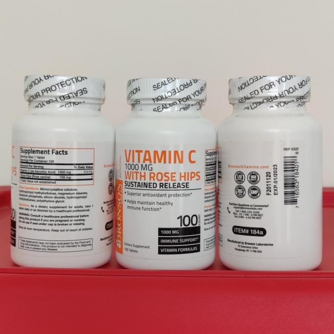 Bronson Vitamin C 1000Mg Rose Hips - 100 Tabs Sustained Release Ori D7F8H_Urgs