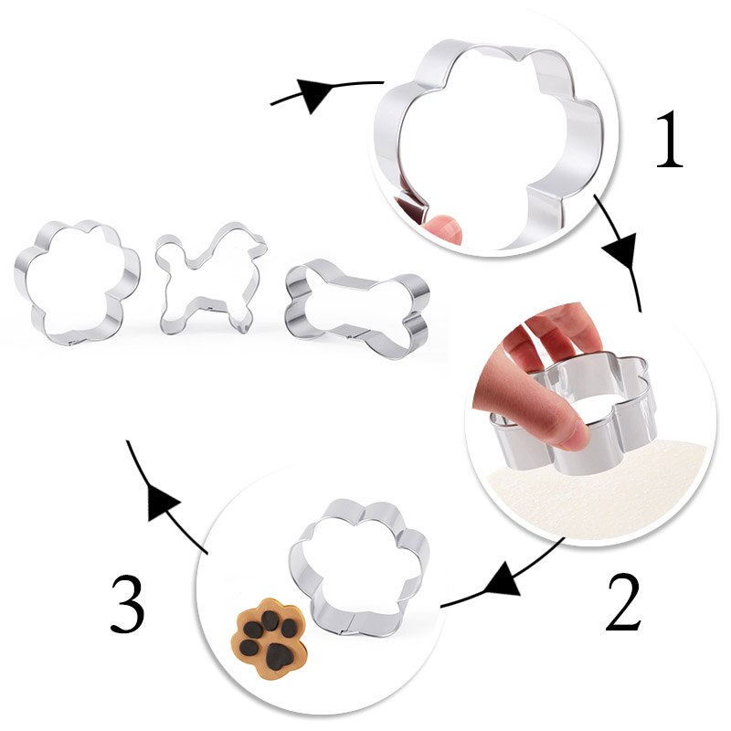 3pcs / Set Cetakan Kue Bentuk Tulang Anjing Bahan Stainless Steel Untuk Dapur