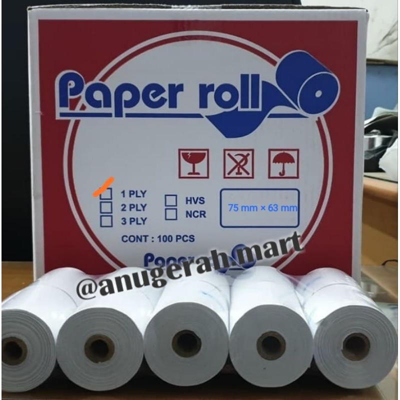 

Kertas struk 1 ply / telestrook / telestruk / kertas kasir 75×63 (1 ply)