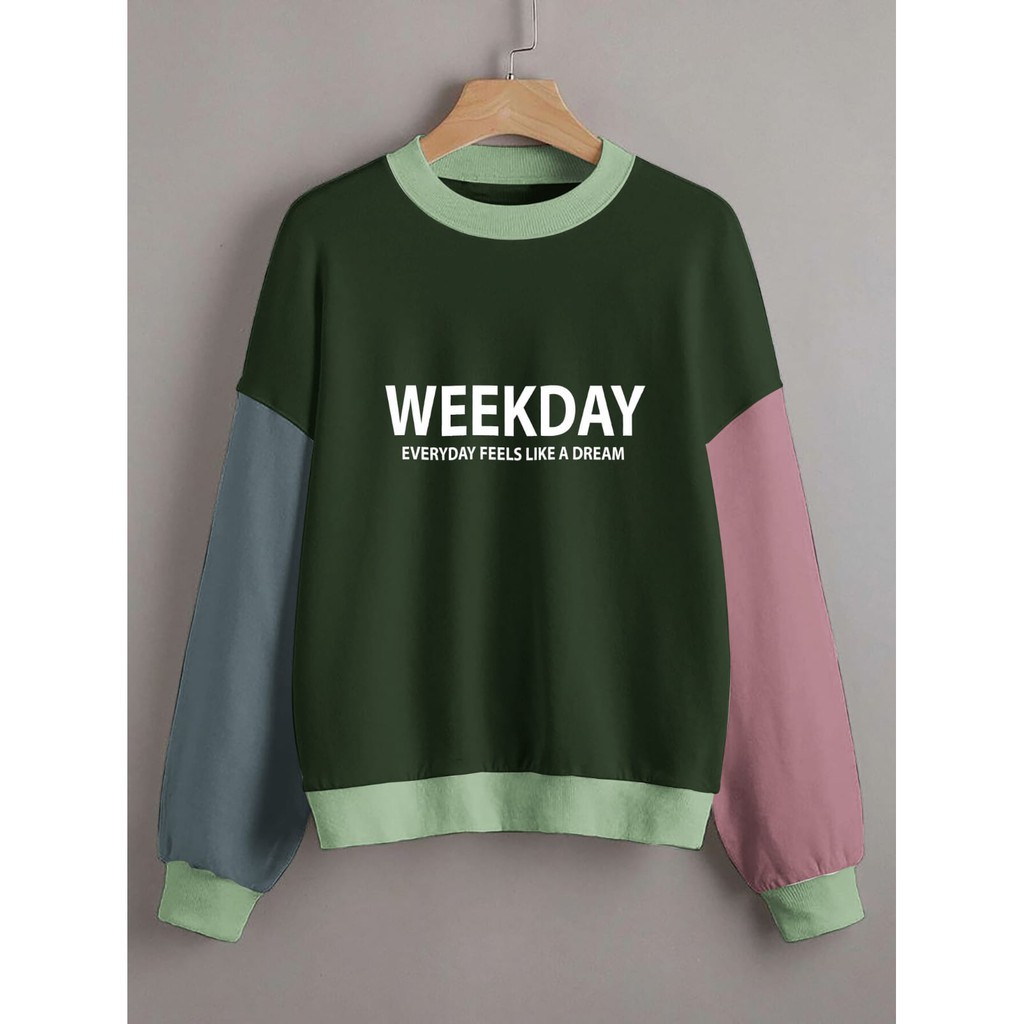 WEEKDAY COMBI COLOUR SWEATER WANITA CREWNECK BAHAN BABYTERRY