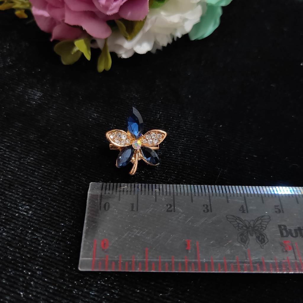 chandrasurya Bros Dagu Korea Mata Kaca Daun Bunga Aksesoris Wanita Muslim G2457-Navy