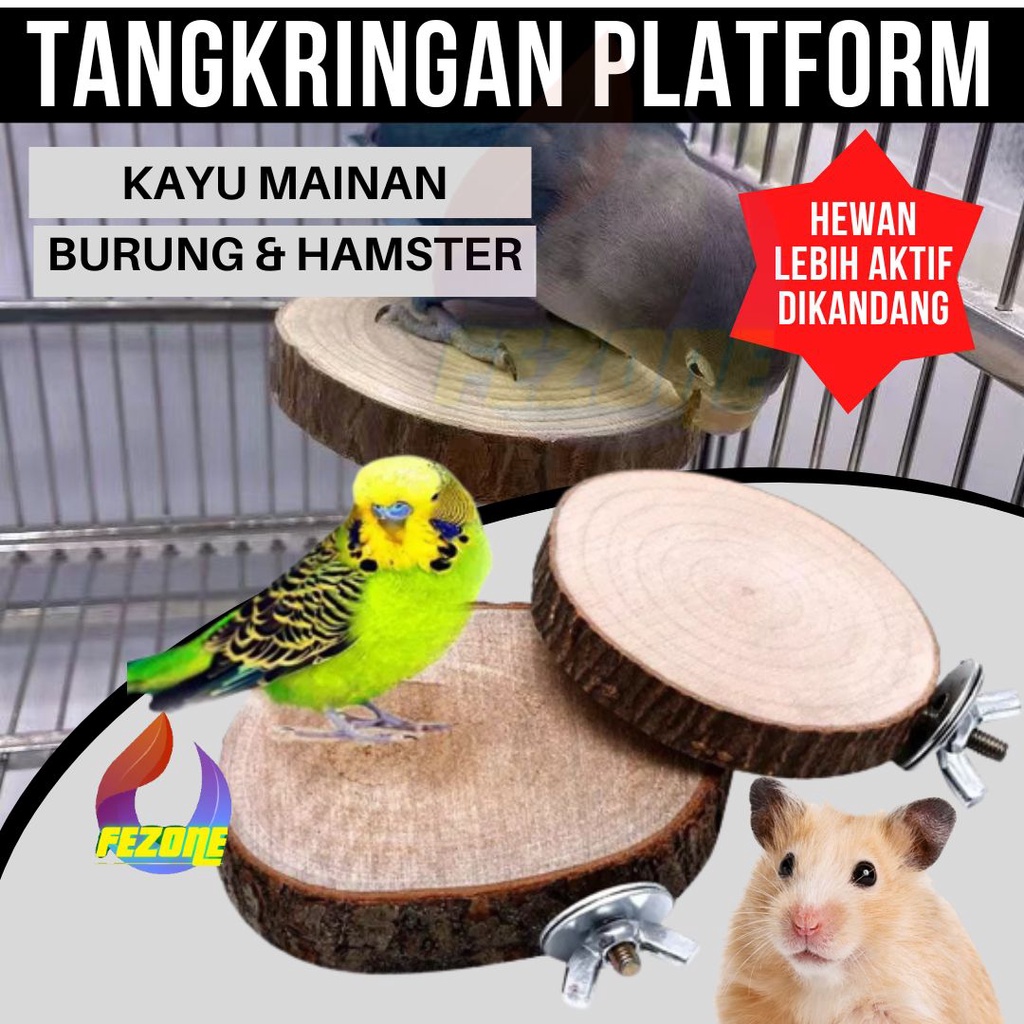 Tangkringan Natural Wooden Coaster Kayu Bulat Burung Dan Hamster Murah FEZONE