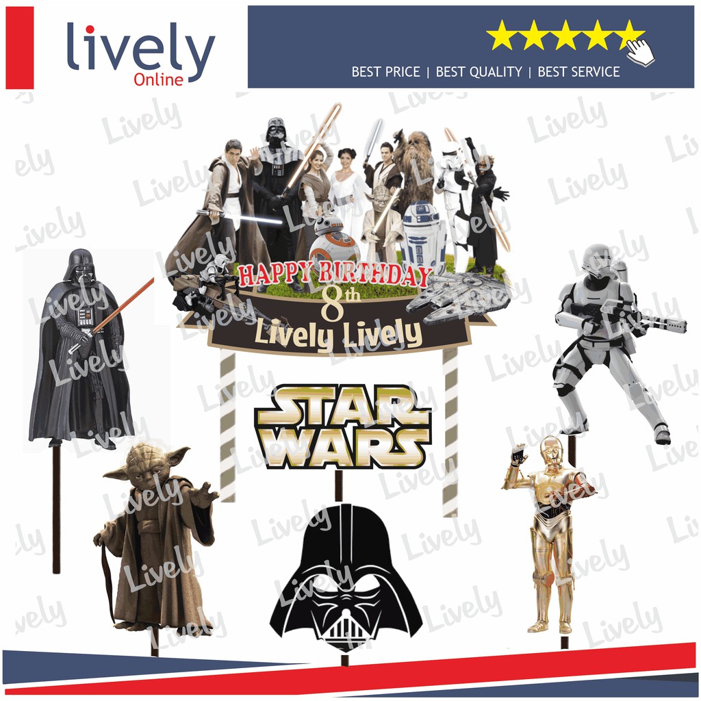 CUSTOM NAMA CAKE TOPPER KARAKTER STARWARS HIASAN KUE ULANG TAHUN HAPPY BIRTHDAY