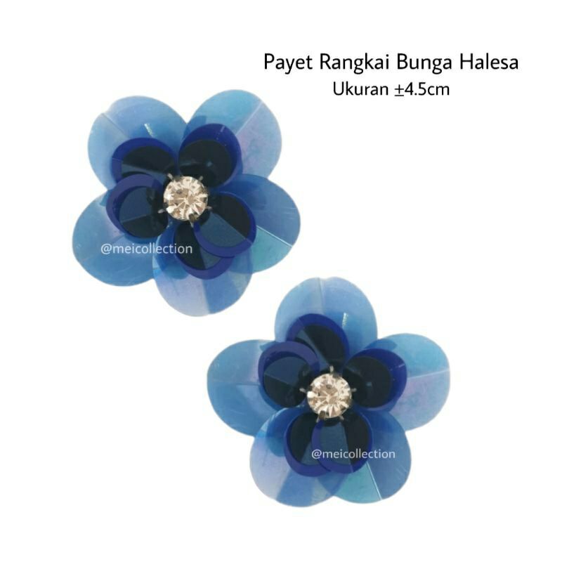 payet bunga 3D aplikasi rangkai APB Halesa 4cm 5cm navy dongker kebaya gaun