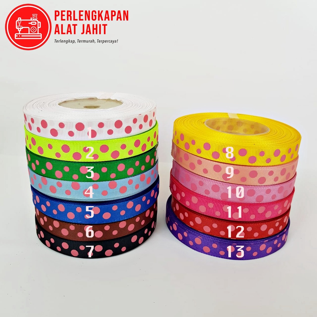 

(Roll) Pita Polkadot Dot 1/2 inch = 12,7 mm Bahan Grossgrain | Pita Kado Bingkisan Seserahan Hampers